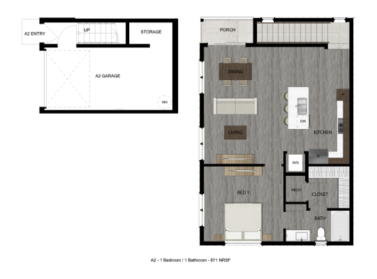 floor plan of a two bedroom apartment at The parcHAUS at Mustang Drive